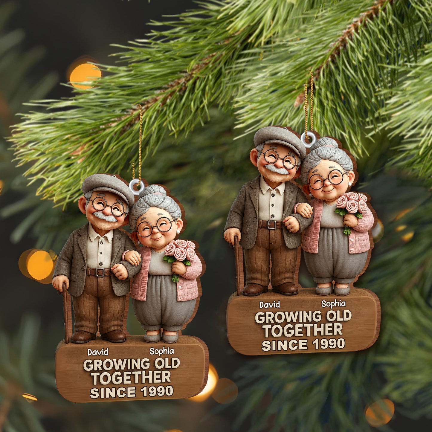 Growing Old Together, Elderly Couple With Roses