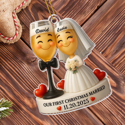 Our First Christmas Married, Wedding Couple With Hearts