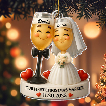 Our First Christmas Married, Wedding Couple With Hearts