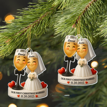 Our First Christmas Married, Wedding Couple With Hearts