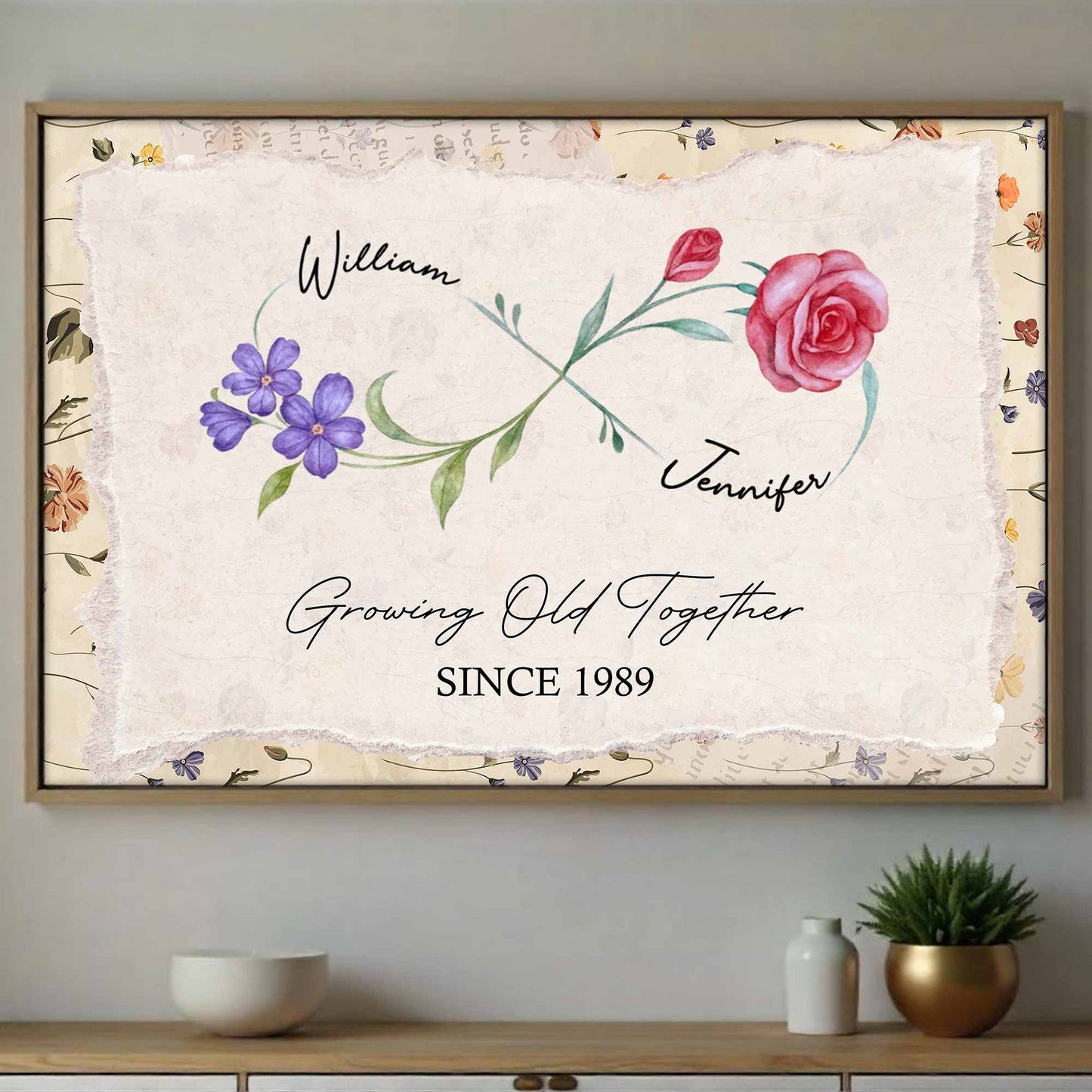Growing Old Together With Elegant Flowers Design - Personalized Custom Horizontal Poster - CPL920_HPOS