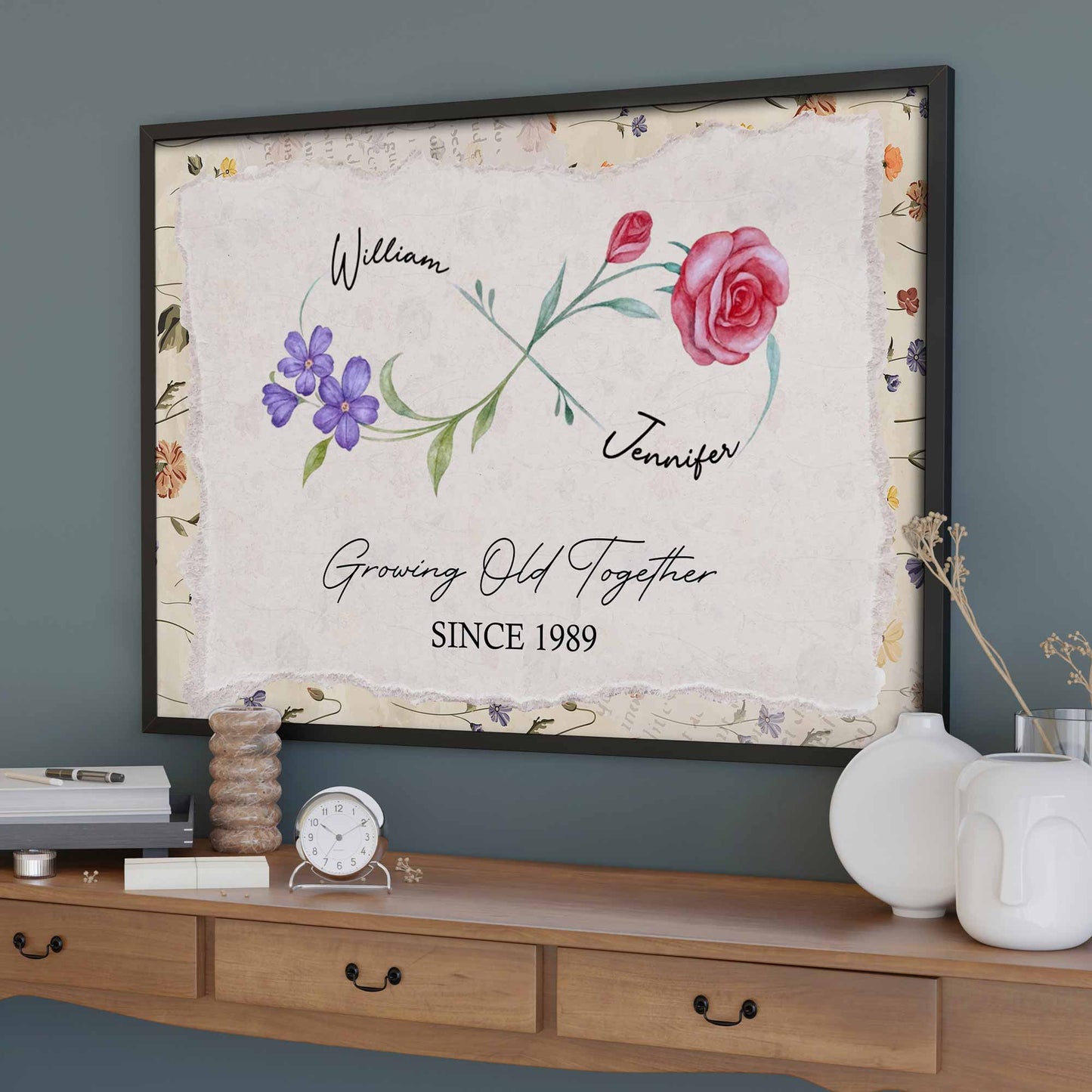 Growing Old Together With Elegant Flowers Design - Personalized Custom Horizontal Poster - CPL920_HPOS
