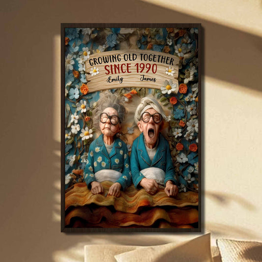 Growing Old Together, Elderly Couple And Flowers