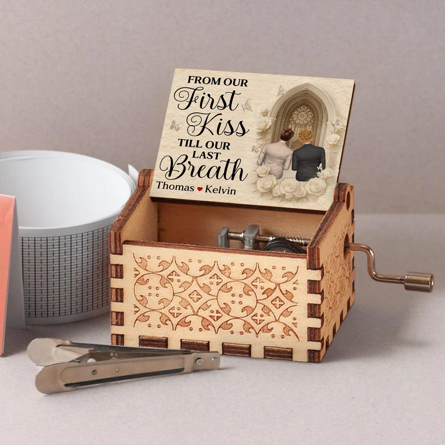 From Our First Kiss Till Our Last Breath With Roses And Wedding Arch