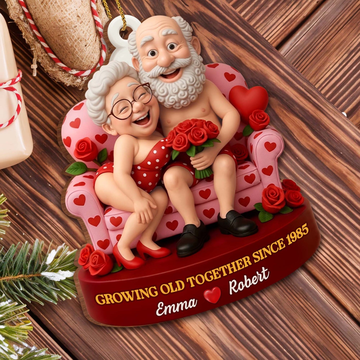 Growing Old Together, Elderly Couple With Roses