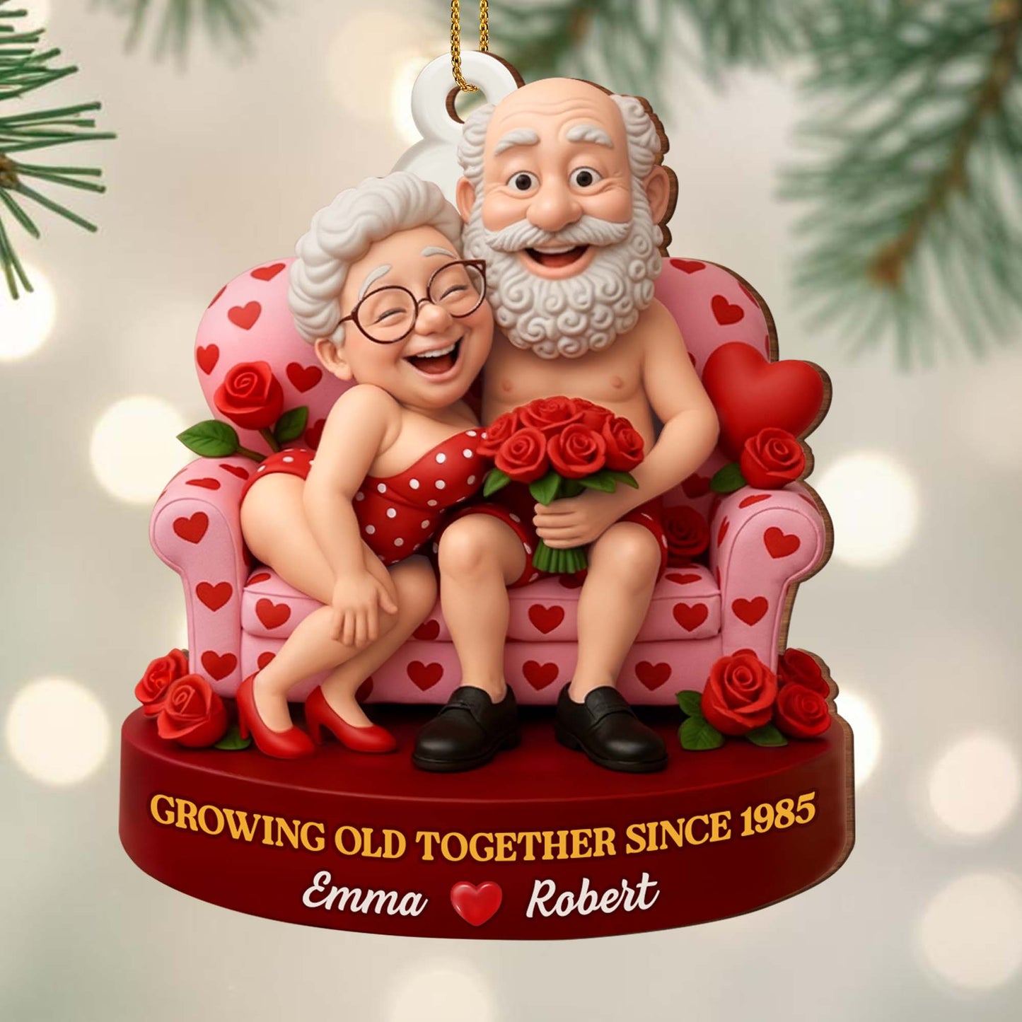 Growing Old Together, Elderly Couple With Roses