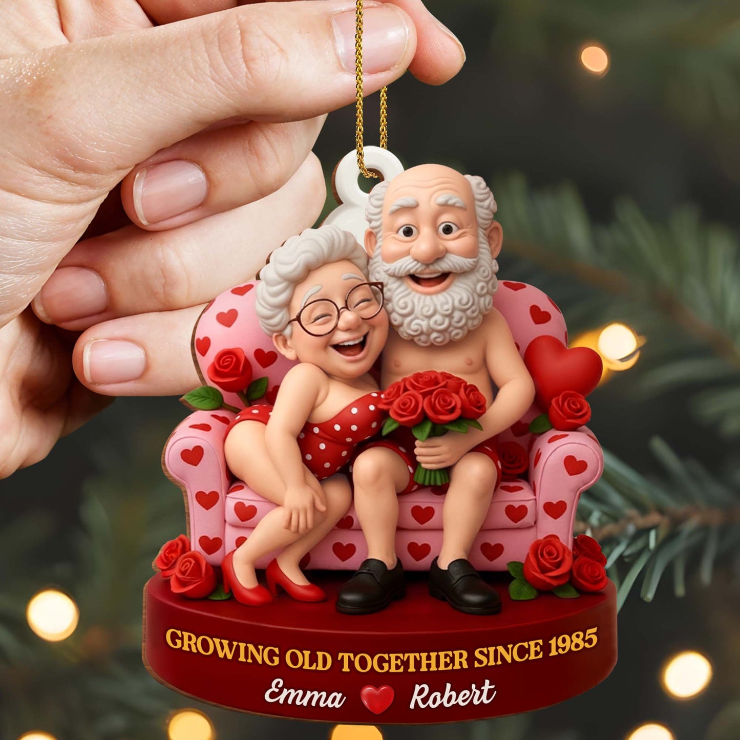 Growing Old Together, Elderly Couple With Roses