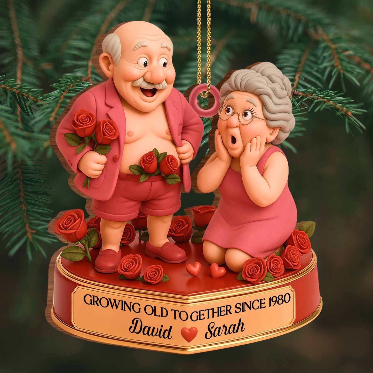 Growing Old Together Since With Elderly Couple And Roses