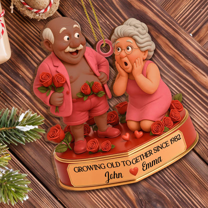 Growing Old Together Since With Elderly Couple And Roses