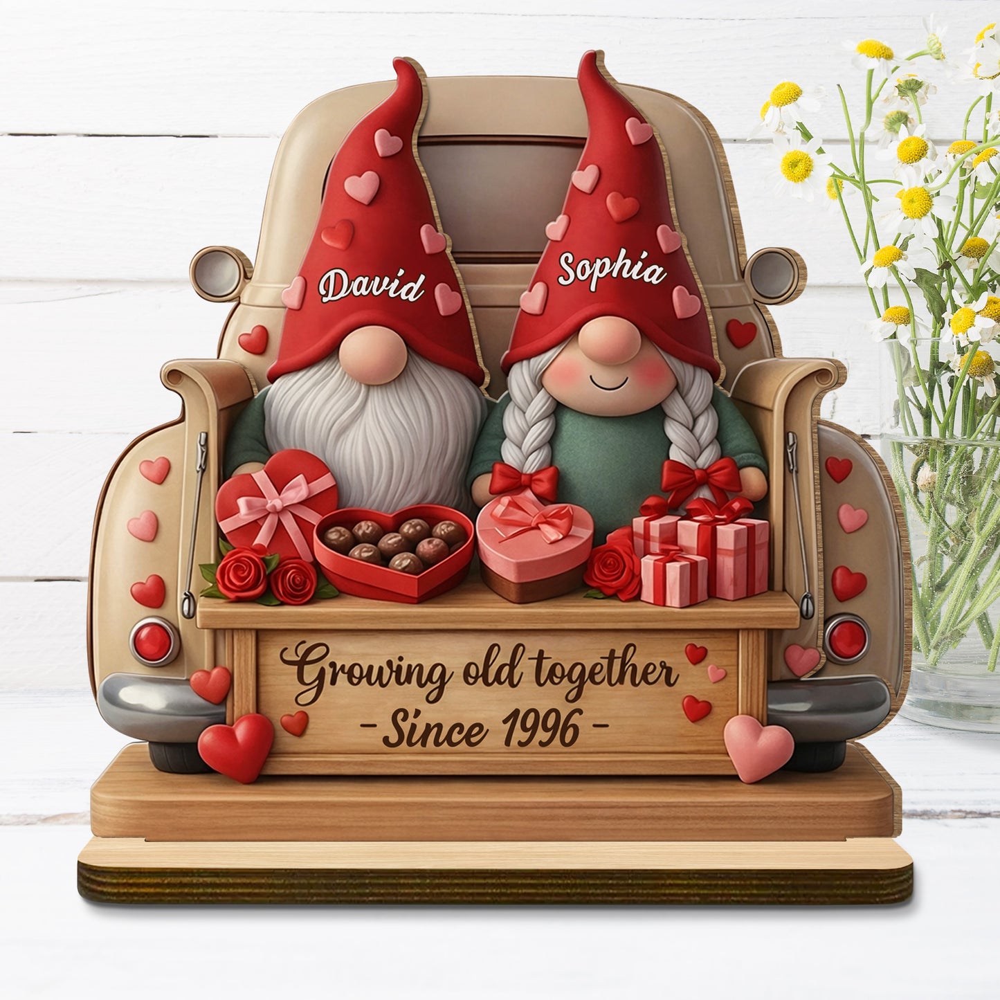 Growing Old Together With Gnomes, Hearts, And Roses