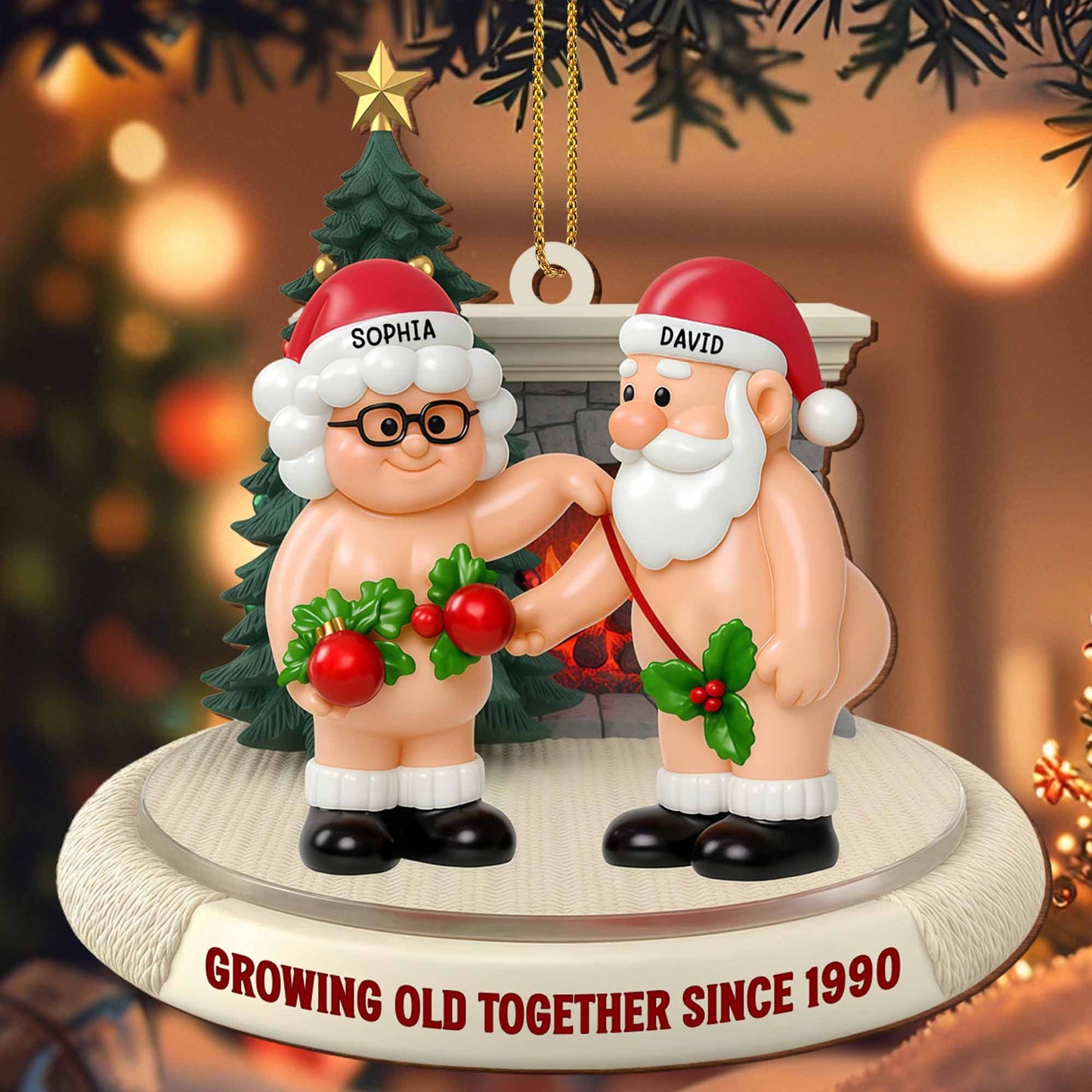 Growing Old Together Santa Claus and Holly Ornament