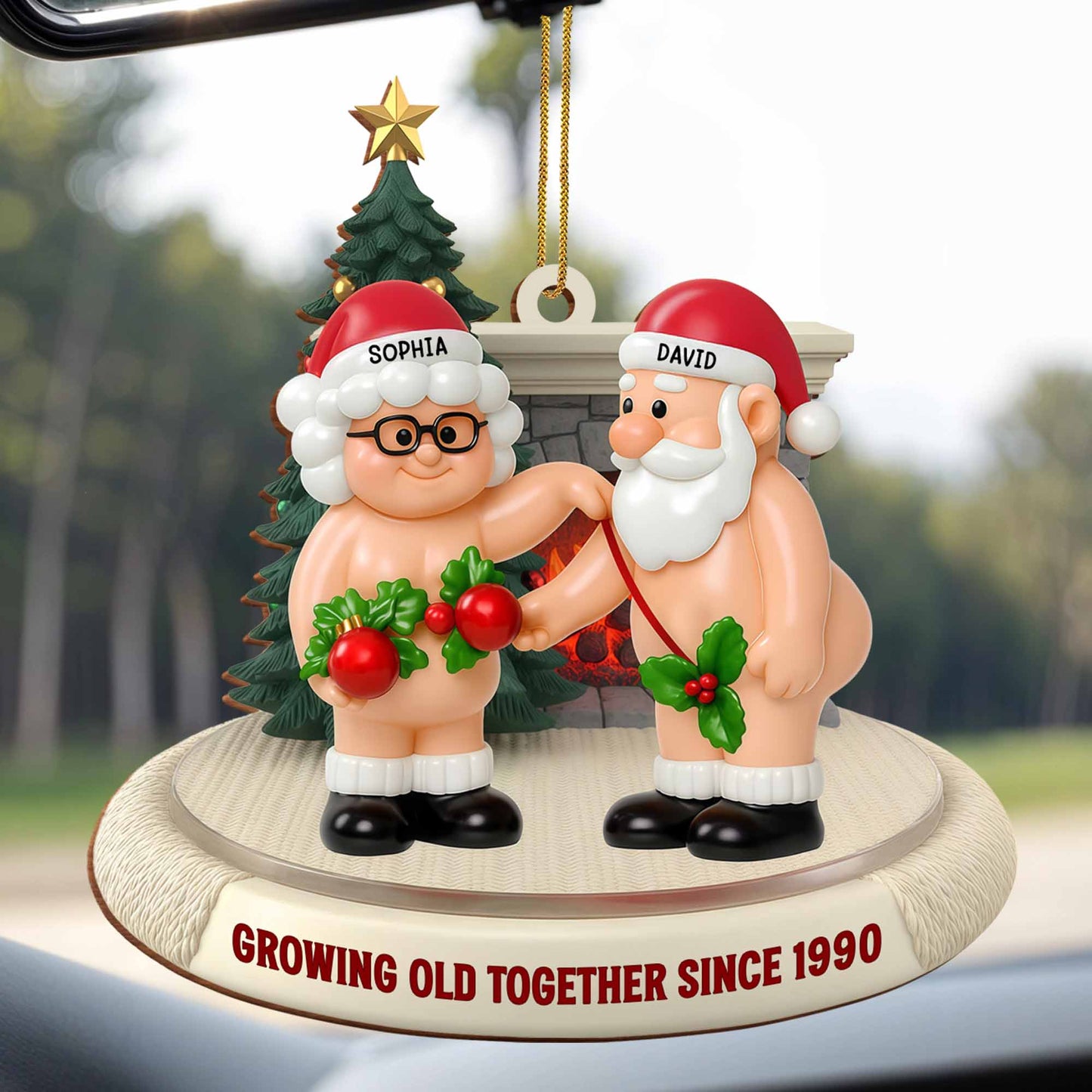 Growing Old Together Santa Claus and Holly Ornament