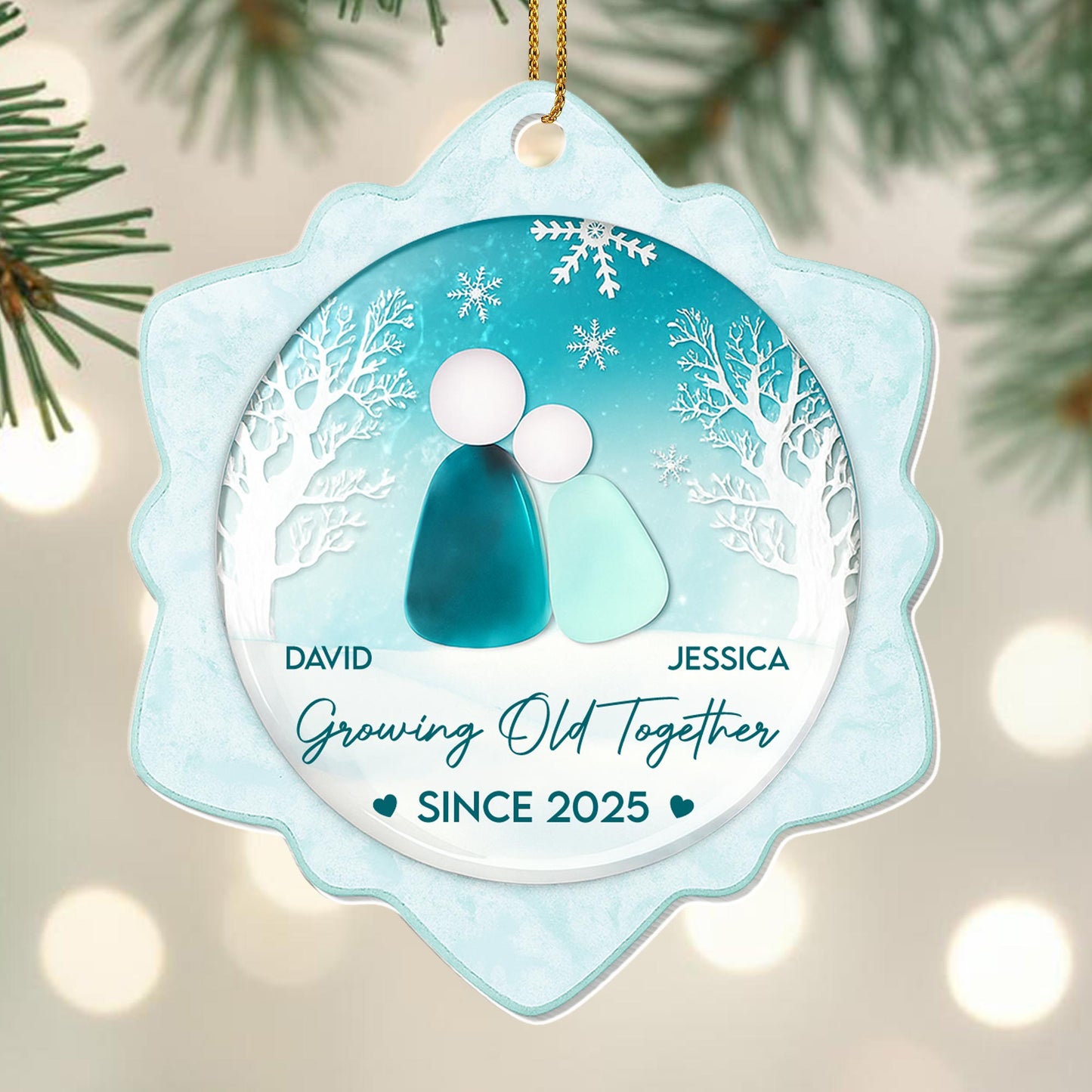 Growing Old Together, Couple Silhouette And Snowflakes