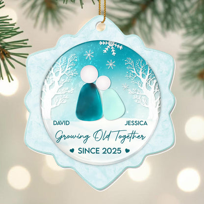 Growing Old Together, Couple Silhouette And Snowflakes