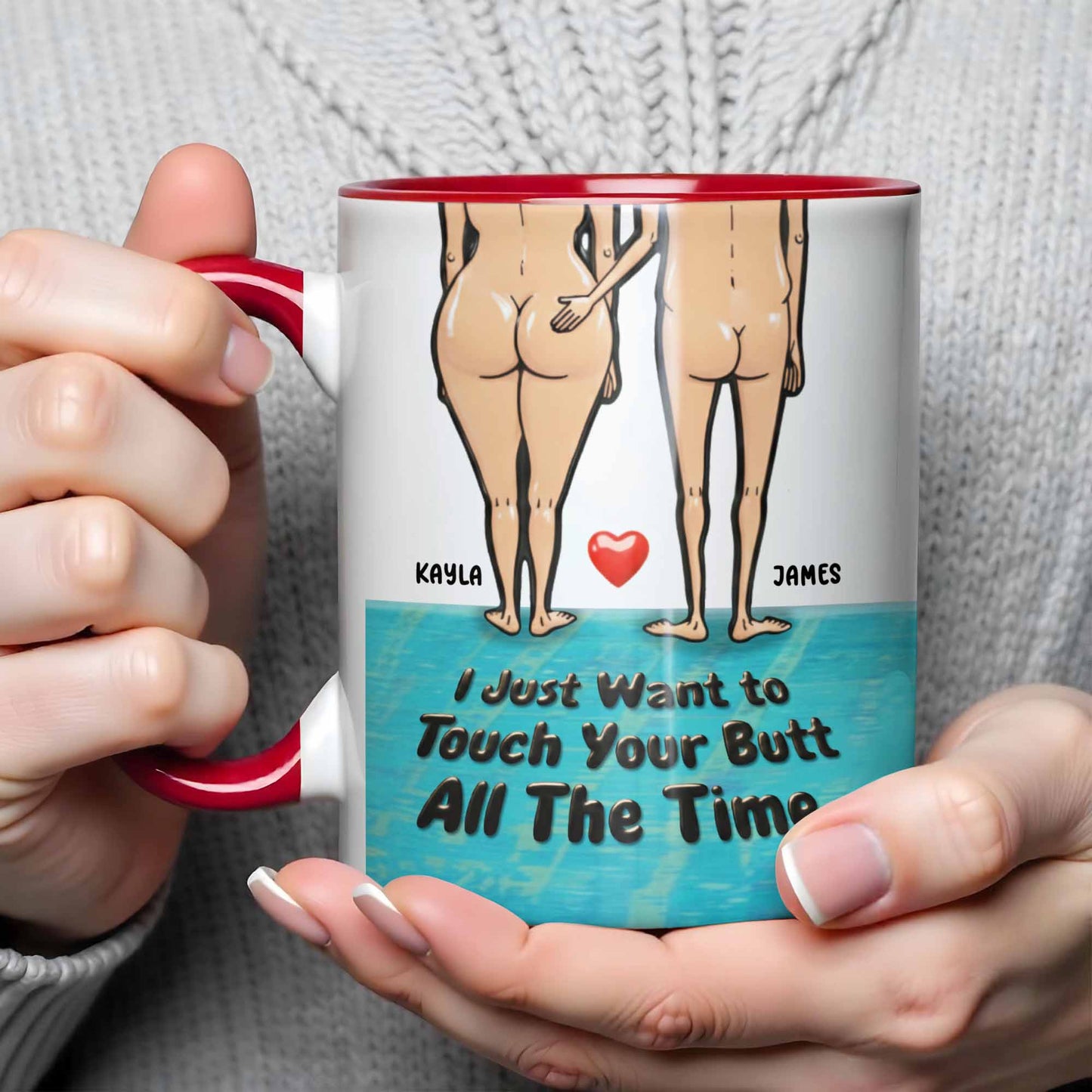 I Just Want to Touch Your Butt, Cartoon People Design - Personalized Custom Accent Mug - CPL948_AMUG