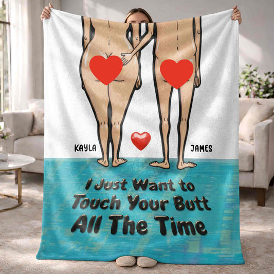 I Just Want To Touch Your Butt, Two People With Heart - Personalized Custom Blanket - CPL948_BLK