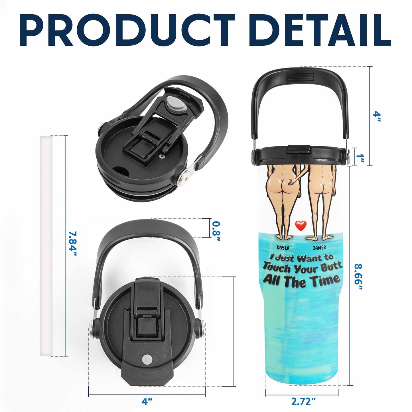 Just Want To Touch Your Butt, Couple And Heart - Personalized 30oz Tumbler With Handle - CPL948_TBH