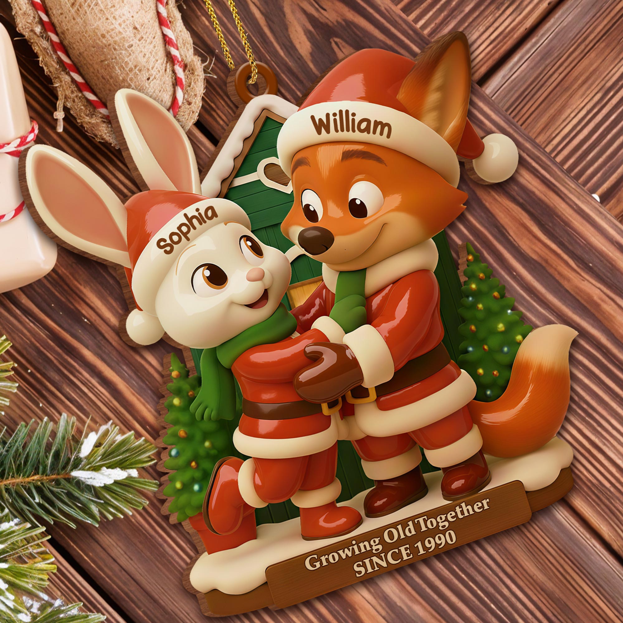 Growing Old Together With Fox and Rabbit,Custom Wood Ornament,Gift For ...
