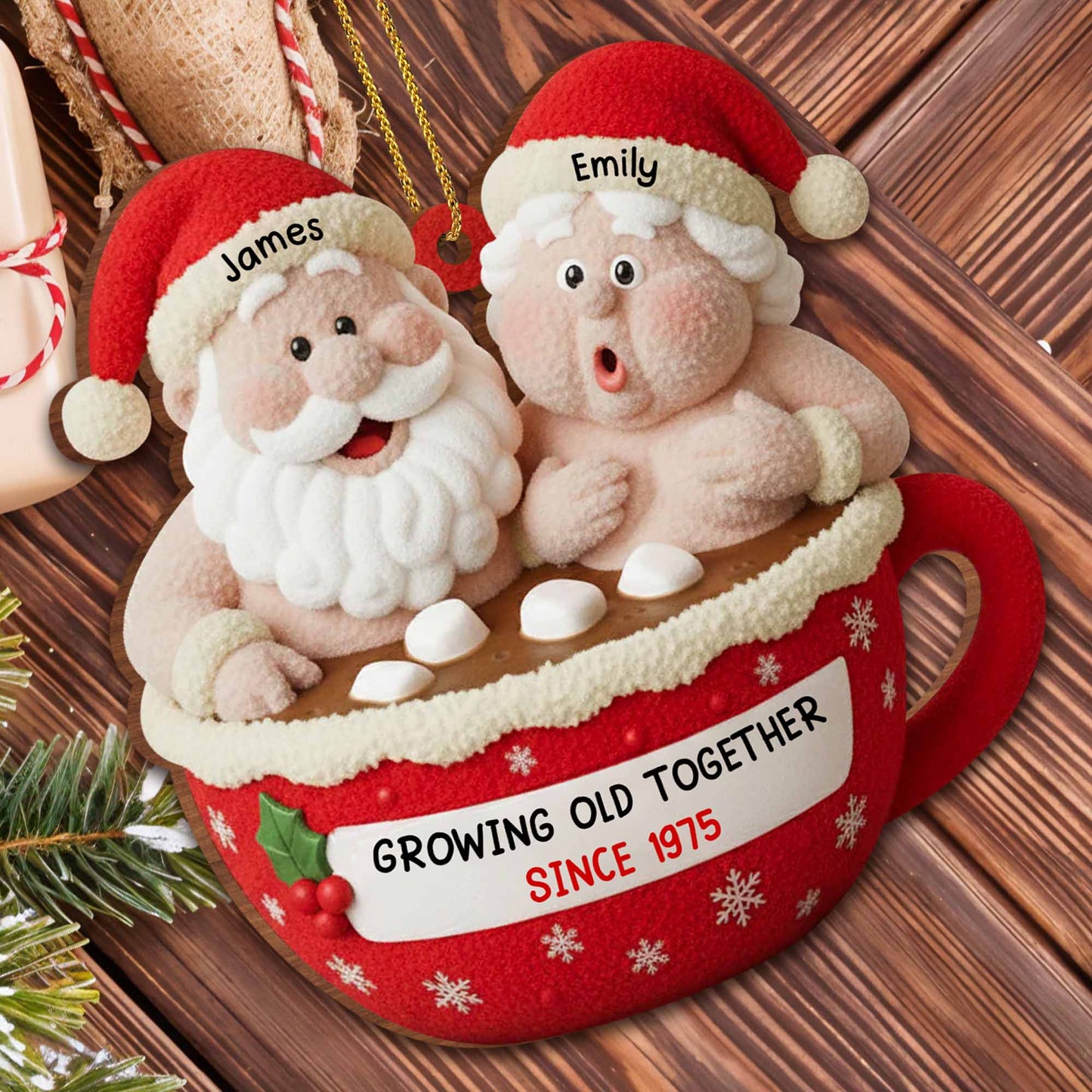 Growing Old Together Santa And Mrs. Claus Ornament - Personalized Custom Wood Ornament, Custom Shaped - CPL961_WDO