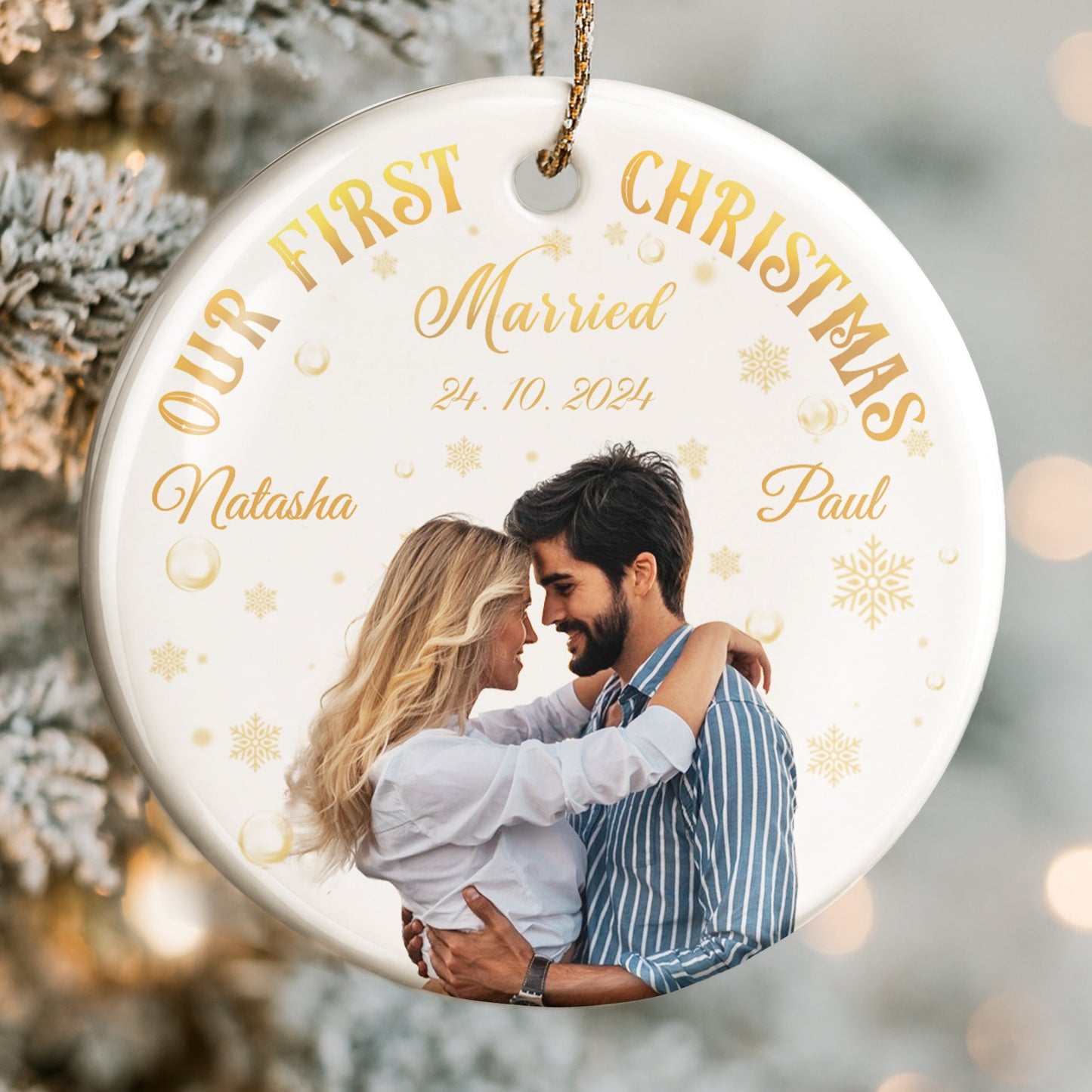 Our First Christmas Married, Couple Photo Ornament