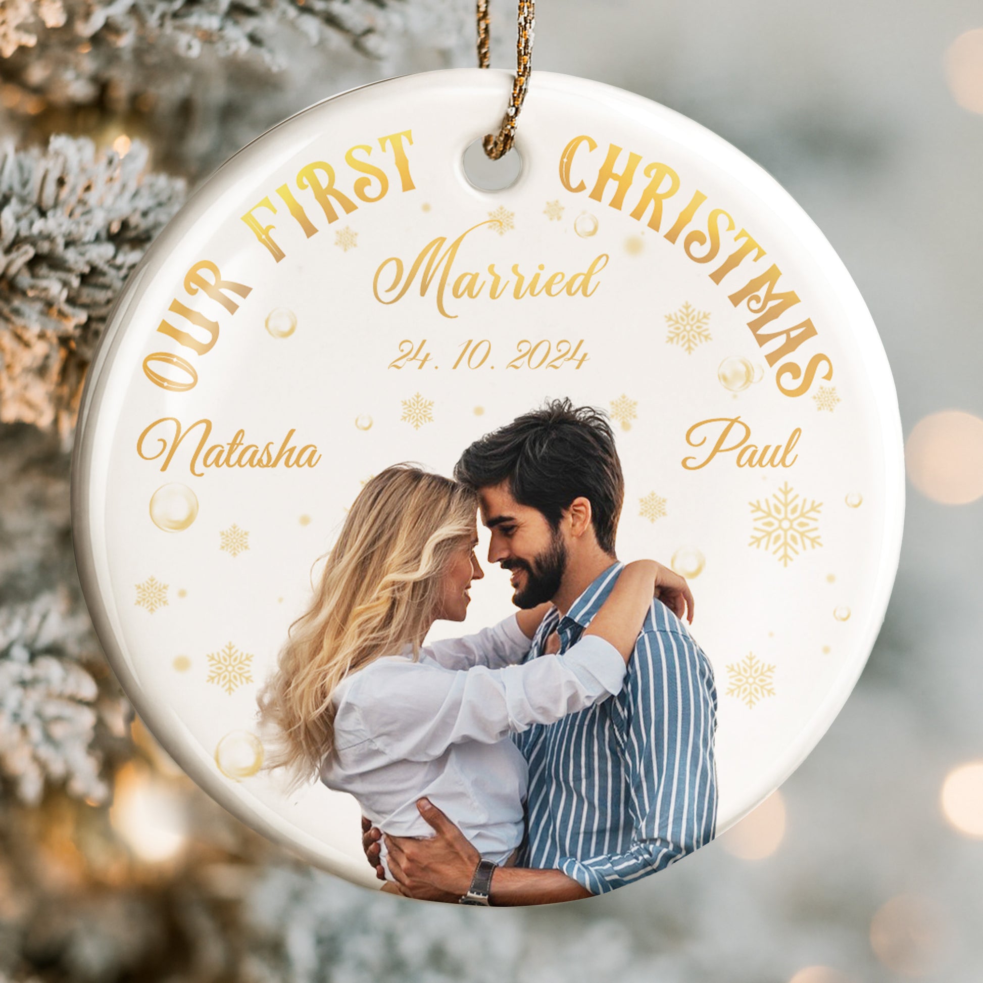 Our First Christmas Married, Couple Photo Ornament