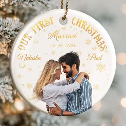 Our First Christmas Married, Couple Photo Ornament