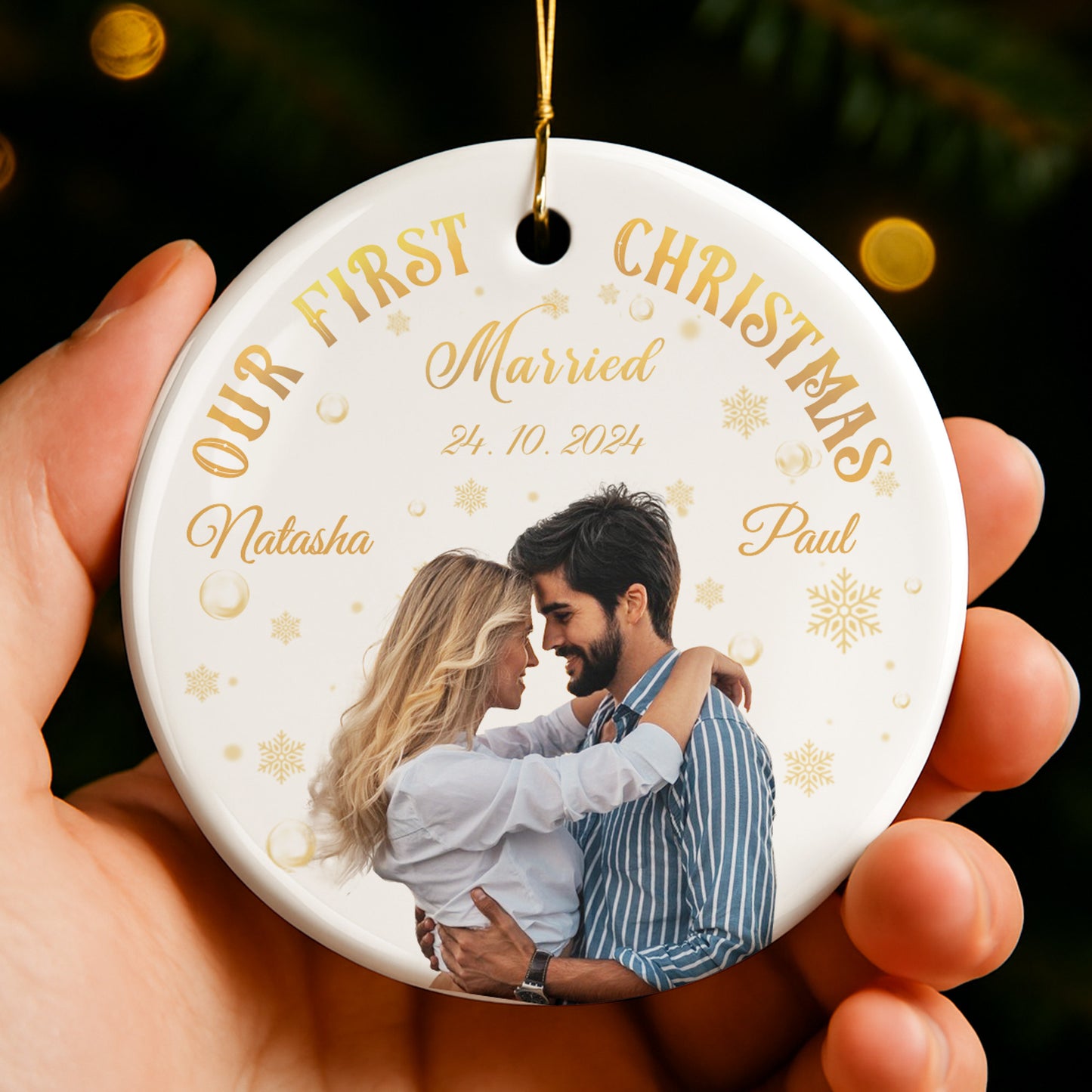 Our First Christmas Married, Couple Photo Ornament