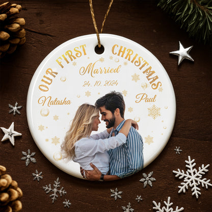 Our First Christmas Married, Couple Photo Ornament