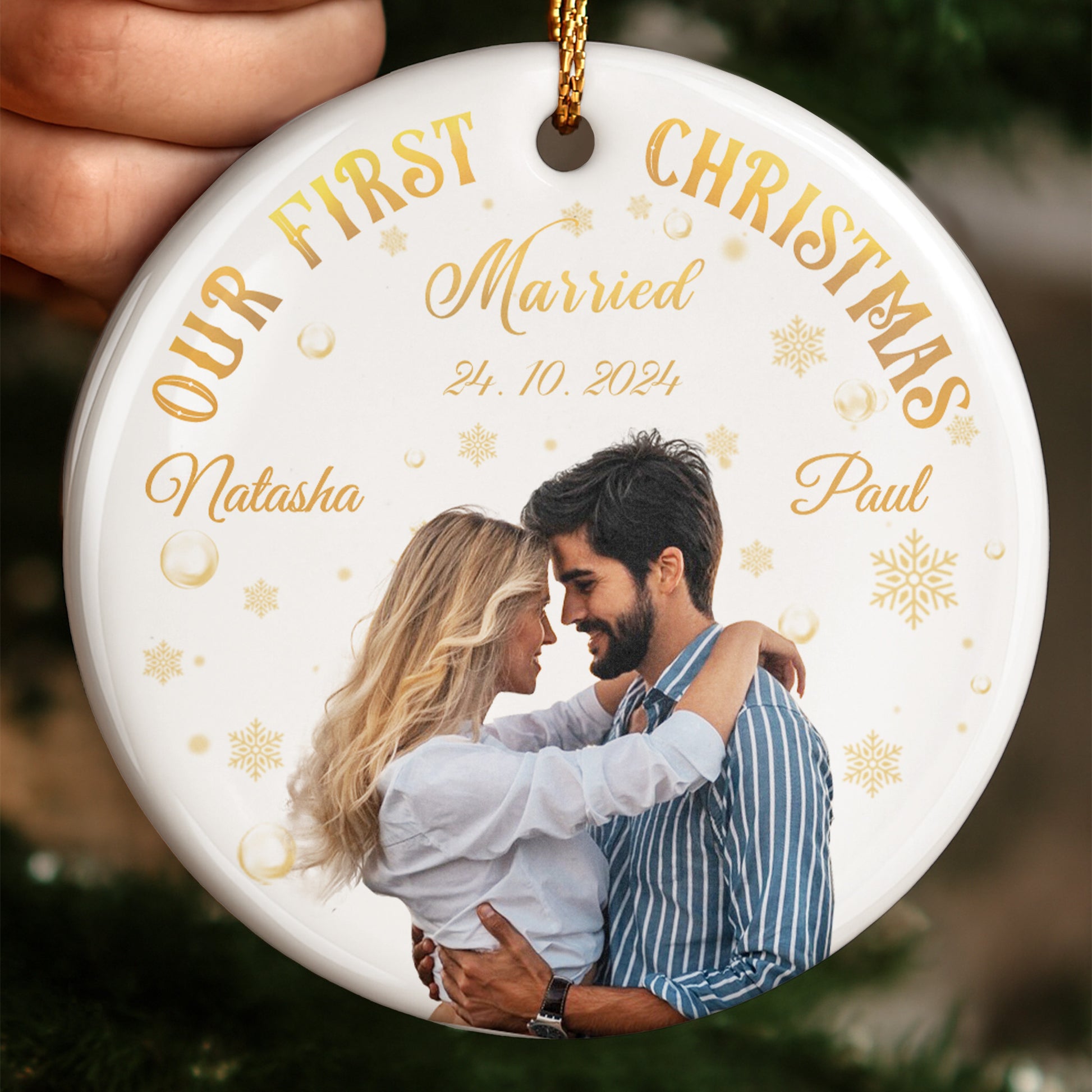 Our First Christmas Married, Couple Photo Ornament