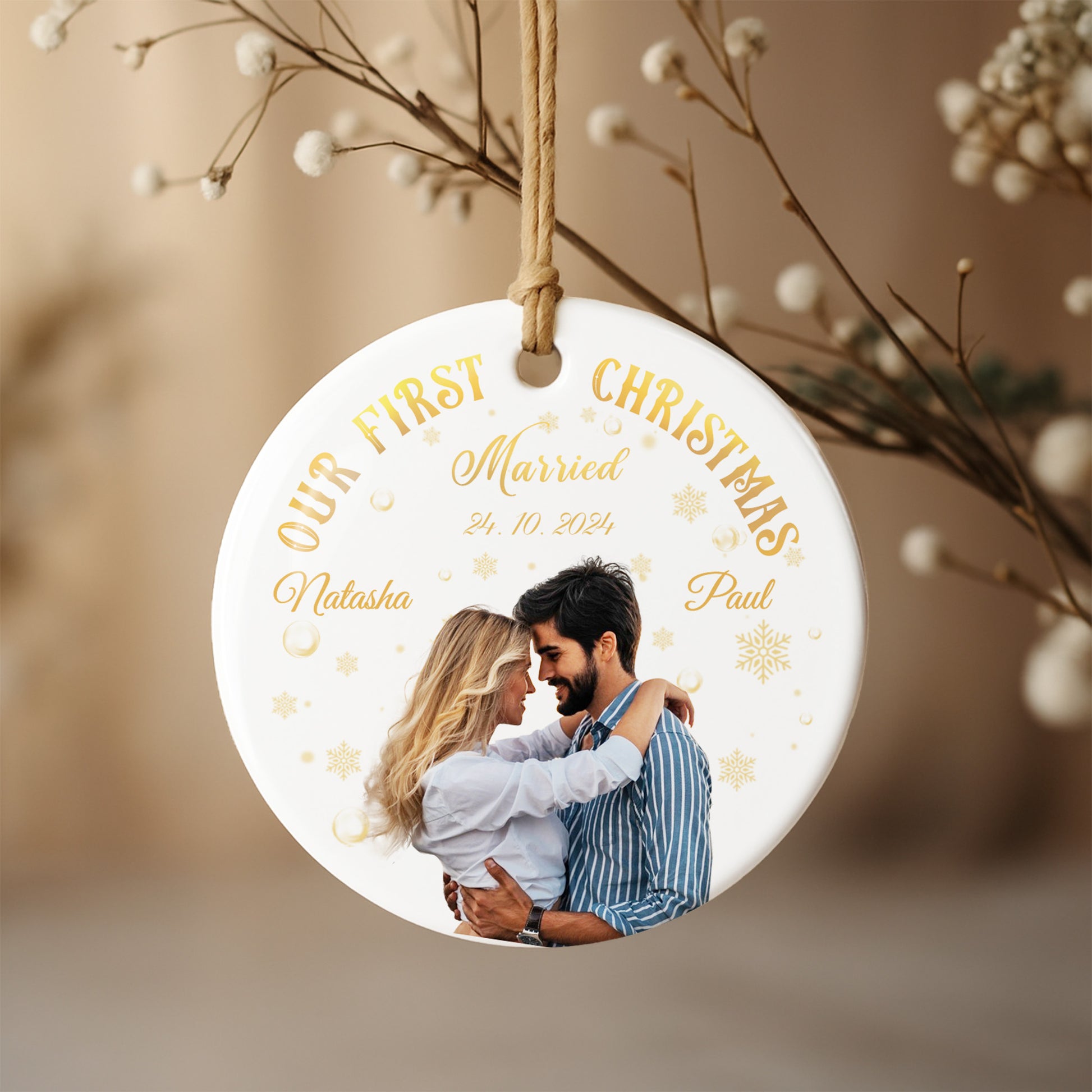 Our First Christmas Married, Couple Photo Ornament