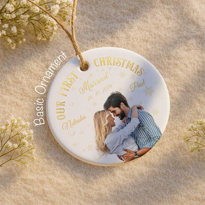 Our First Christmas Married, Couple Photo Ornament