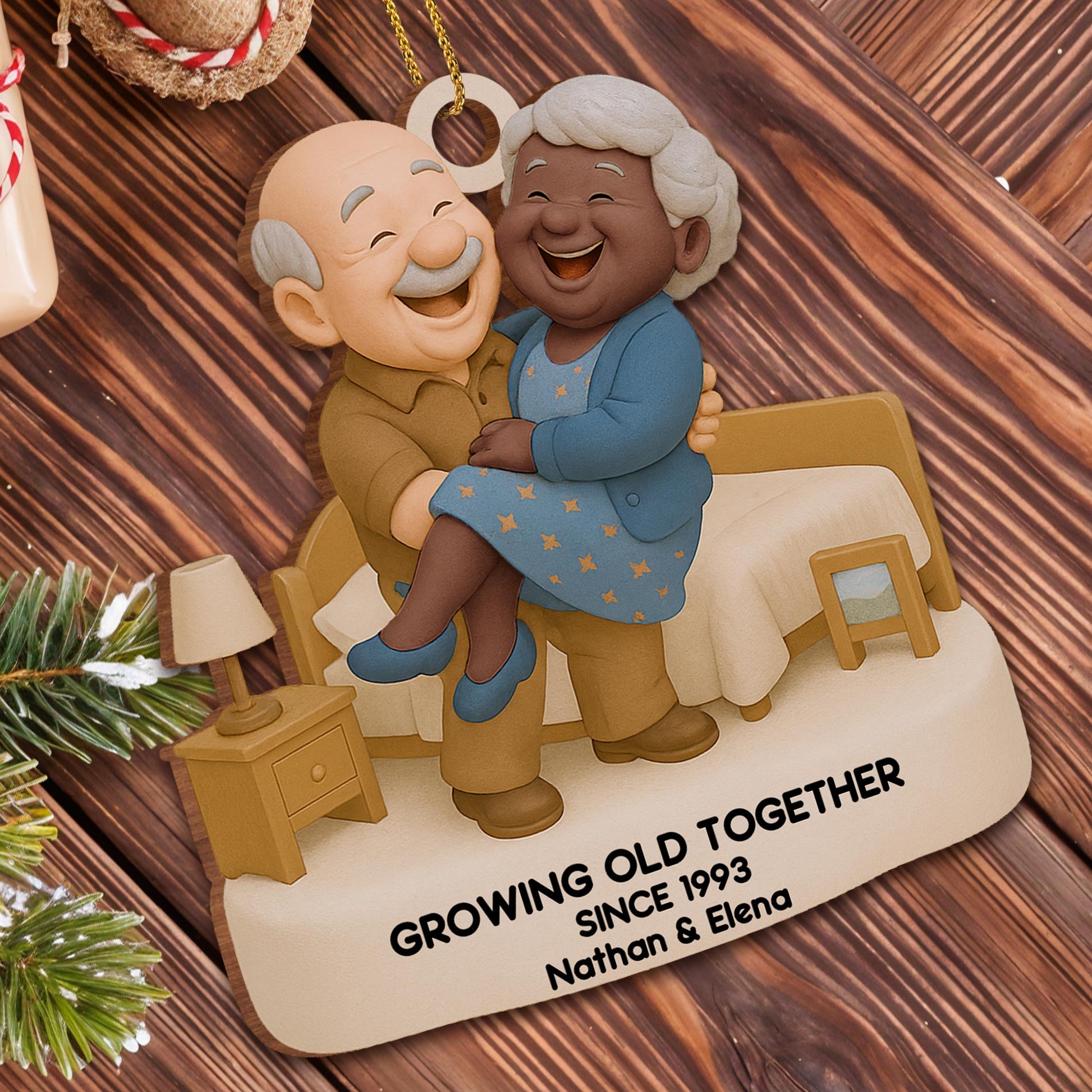 Growing Old Together, Elderly Couple Ornament