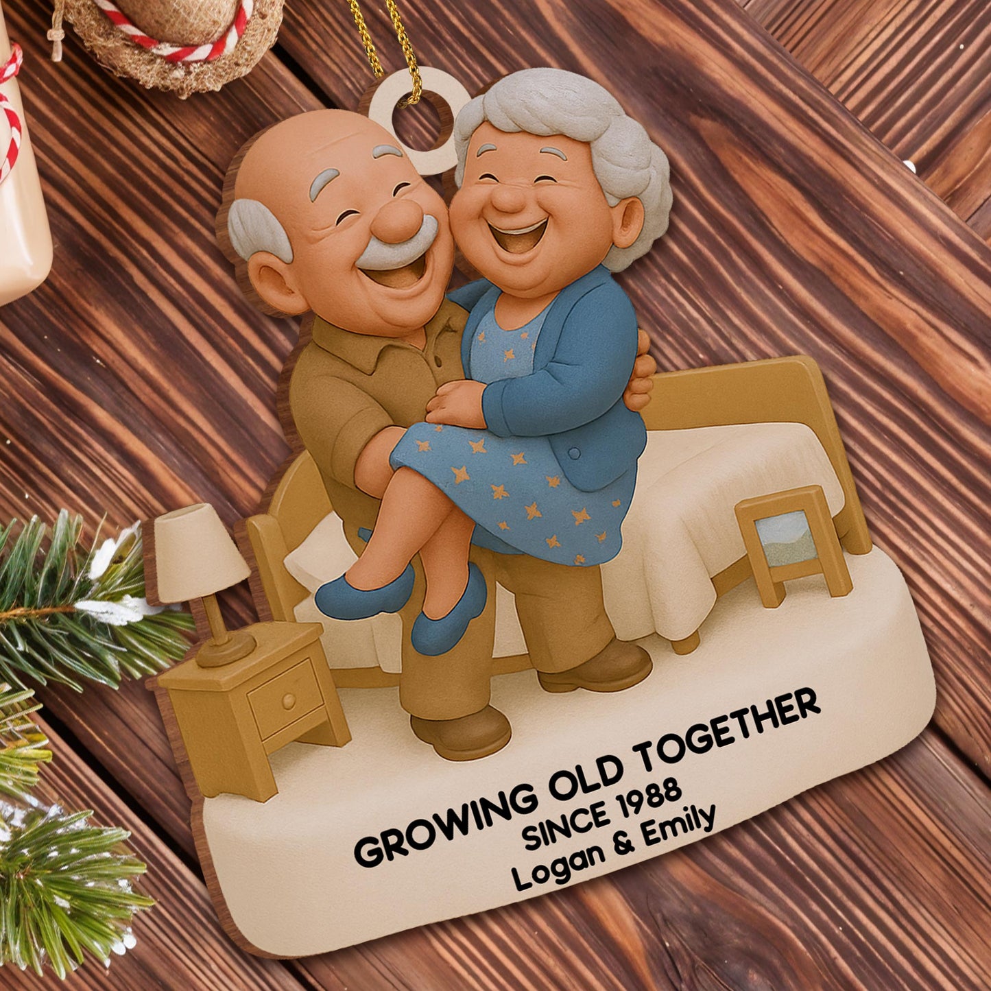 Growing Old Together, Elderly Couple Ornament
