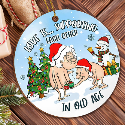 Love Is Supporting Each Other, Elderly Couple Christmas Ornament