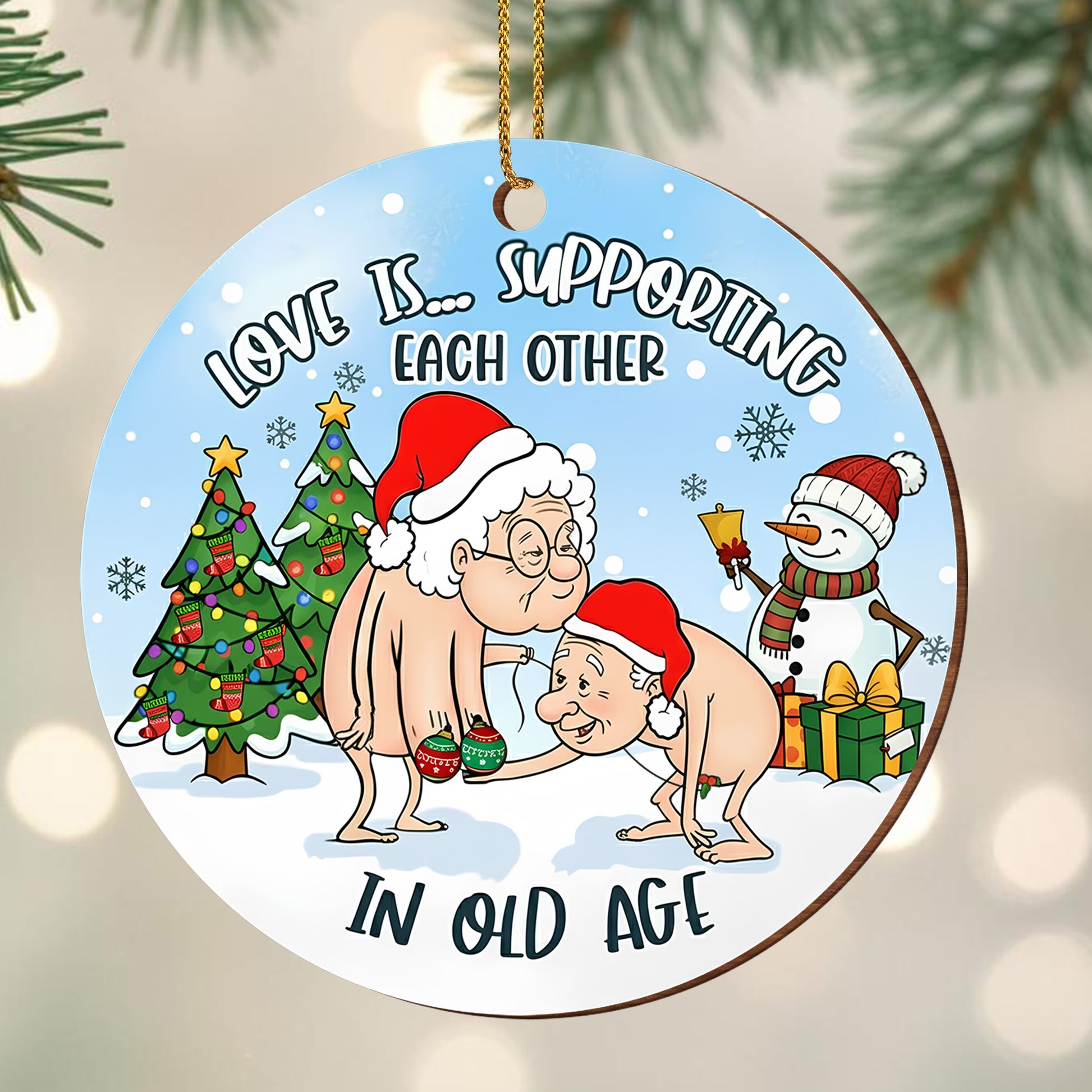 Love Is Supporting Each Other, Elderly Couple Christmas Ornament