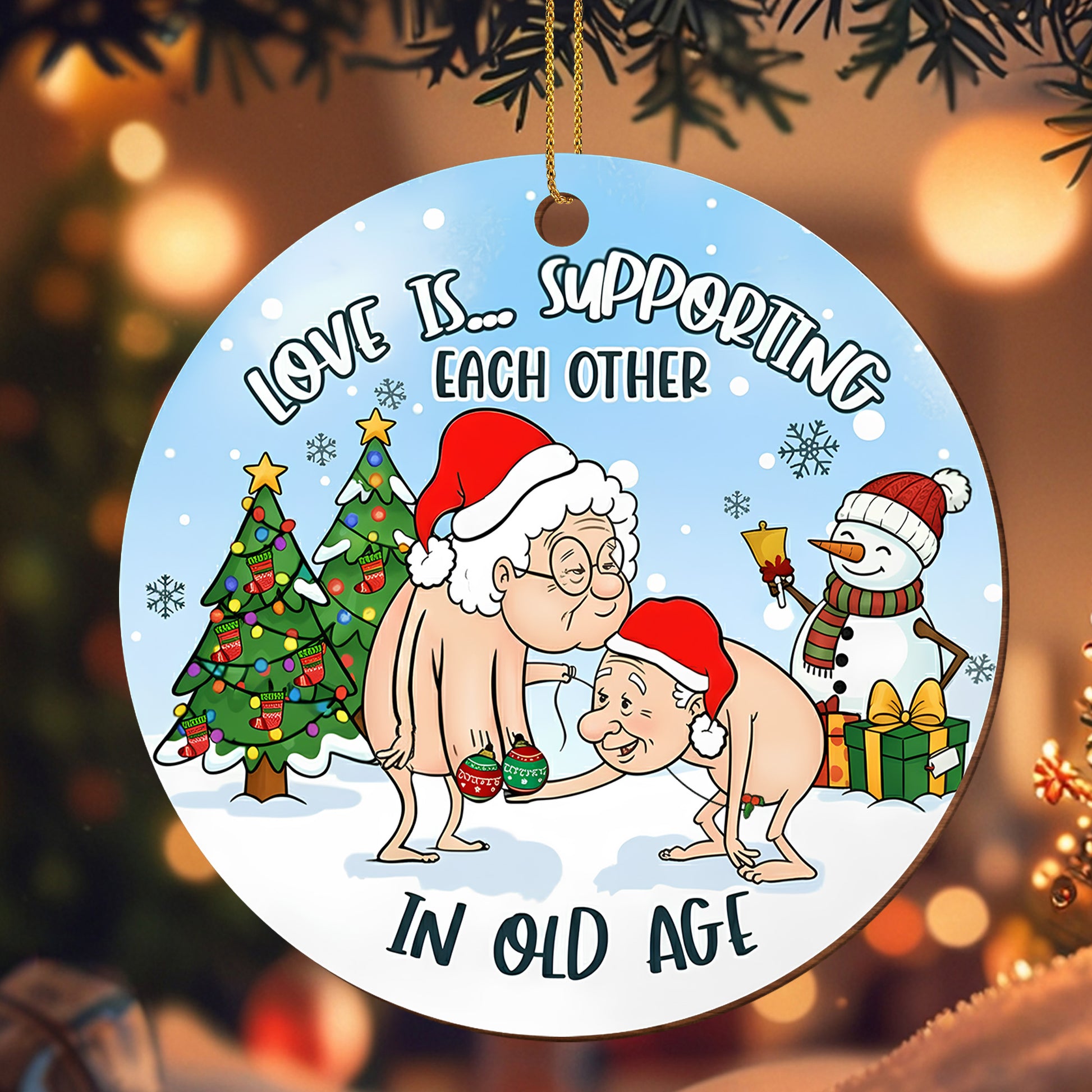 Love Is Supporting Each Other, Elderly Couple Christmas Ornament