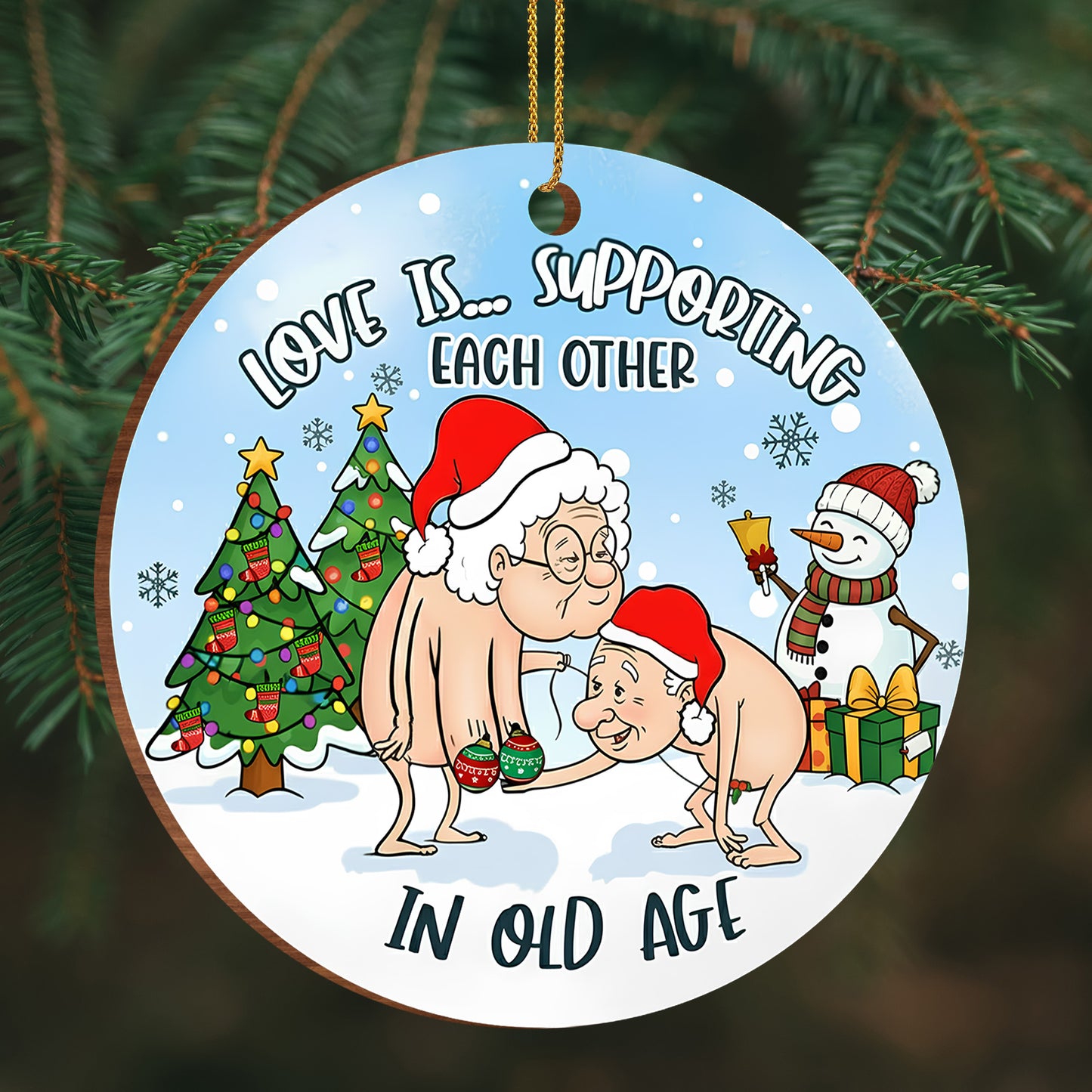 Love Is Supporting Each Other, Elderly Couple Christmas Ornament