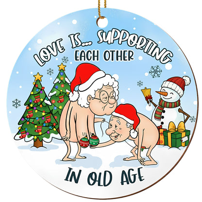 Love Is Supporting Each Other, Elderly Couple Christmas Ornament