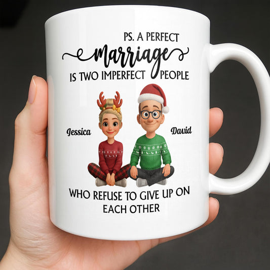 A Perfect Marriage, Cartoon Couple In Christmas Attire - Personalized Custom Coffee Mug - CPL978_MG