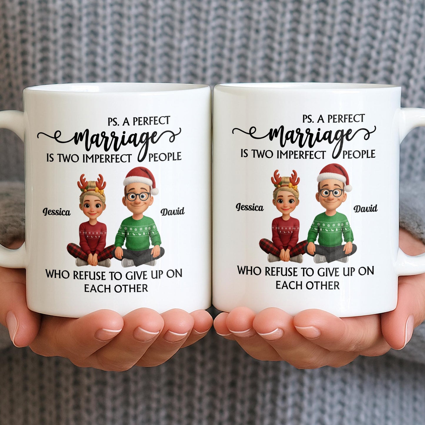 A Perfect Marriage, Cartoon Couple In Christmas Attire - Personalized Custom Coffee Mug - CPL978_MG