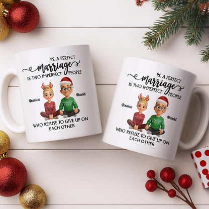 A Perfect Marriage, Cartoon Couple In Christmas Attire - Personalized Custom Coffee Mug - CPL978_MG