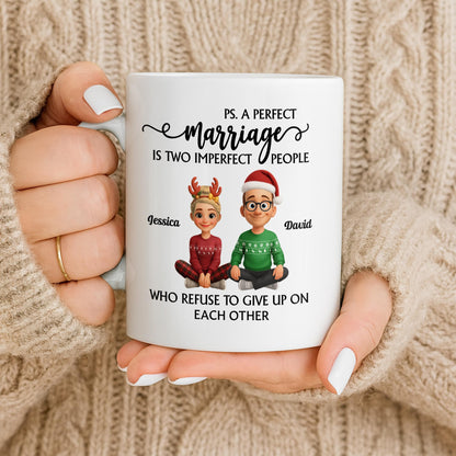 A Perfect Marriage, Cartoon Couple In Christmas Attire - Personalized Custom Coffee Mug - CPL978_MG