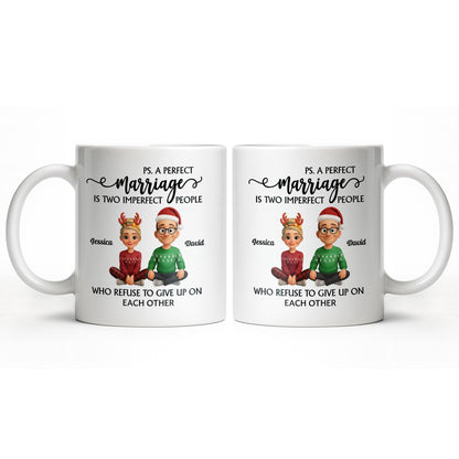 A Perfect Marriage, Cartoon Couple In Christmas Attire - Personalized Custom Coffee Mug - CPL978_MG