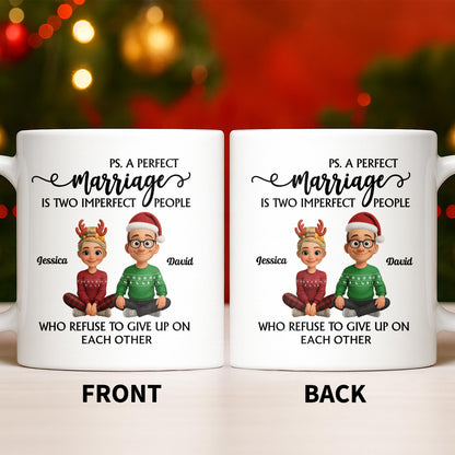 A Perfect Marriage, Cartoon Couple In Christmas Attire - Personalized Custom Coffee Mug - CPL978_MG