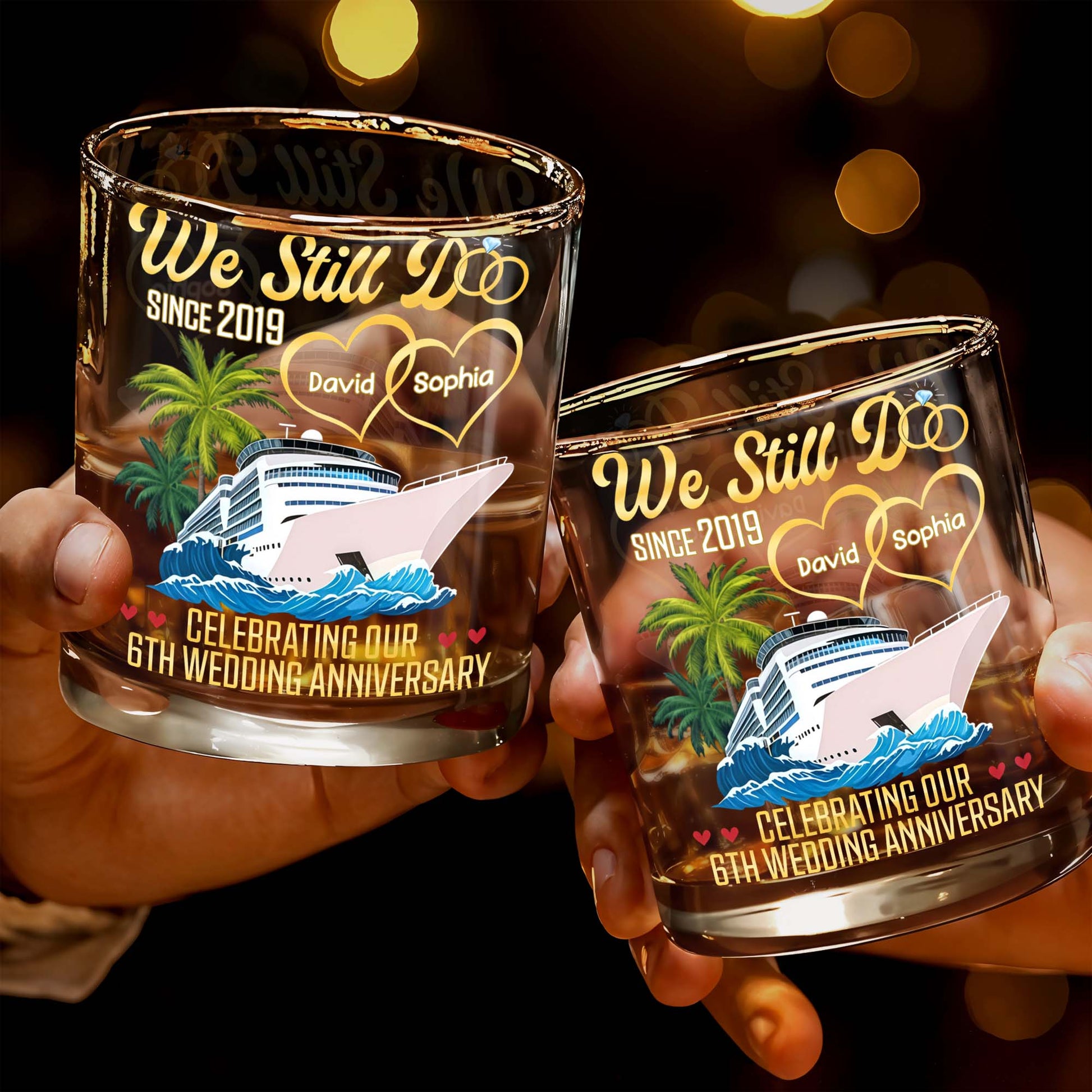 Celebrating Our Wedding Anniversary, Palm Trees And Cruise Ship