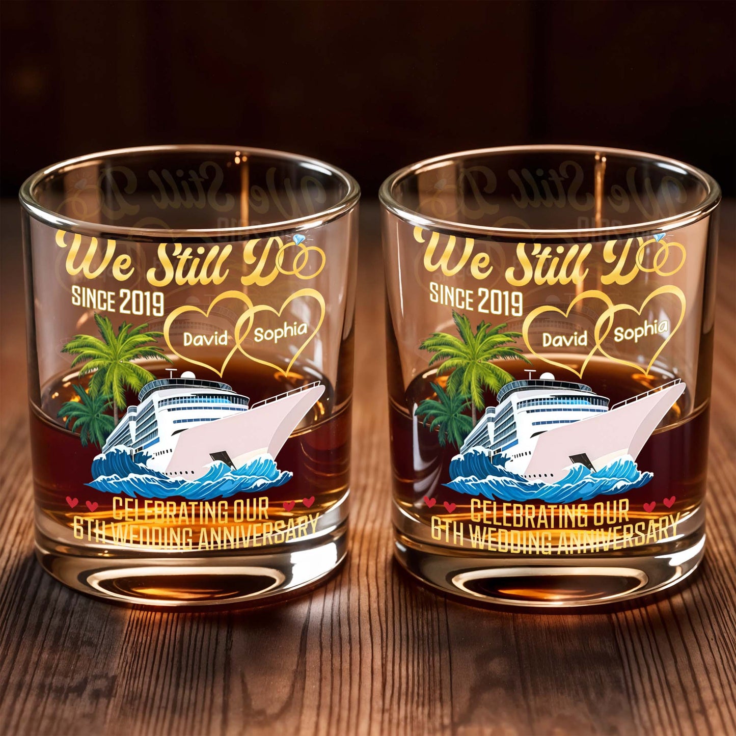 Celebrating Our Wedding Anniversary, Palm Trees And Cruise Ship