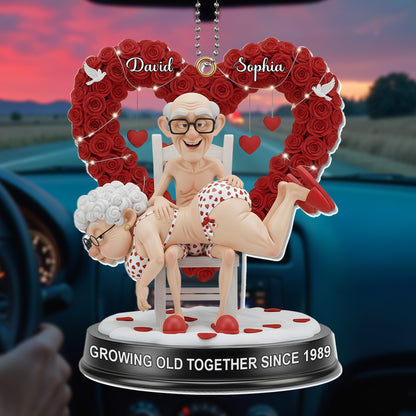 Growing Old Together Elderly Couple With Hearts And Roses