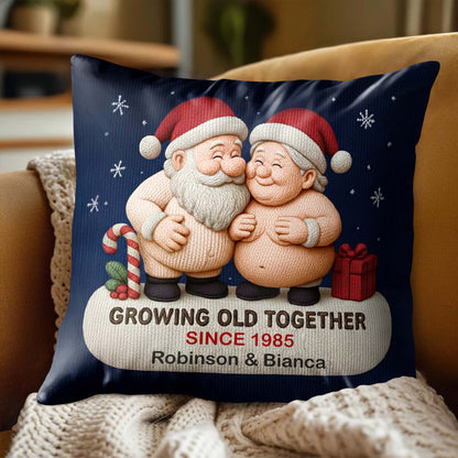 Growing Old Together, Two Santa Clauses Embrace