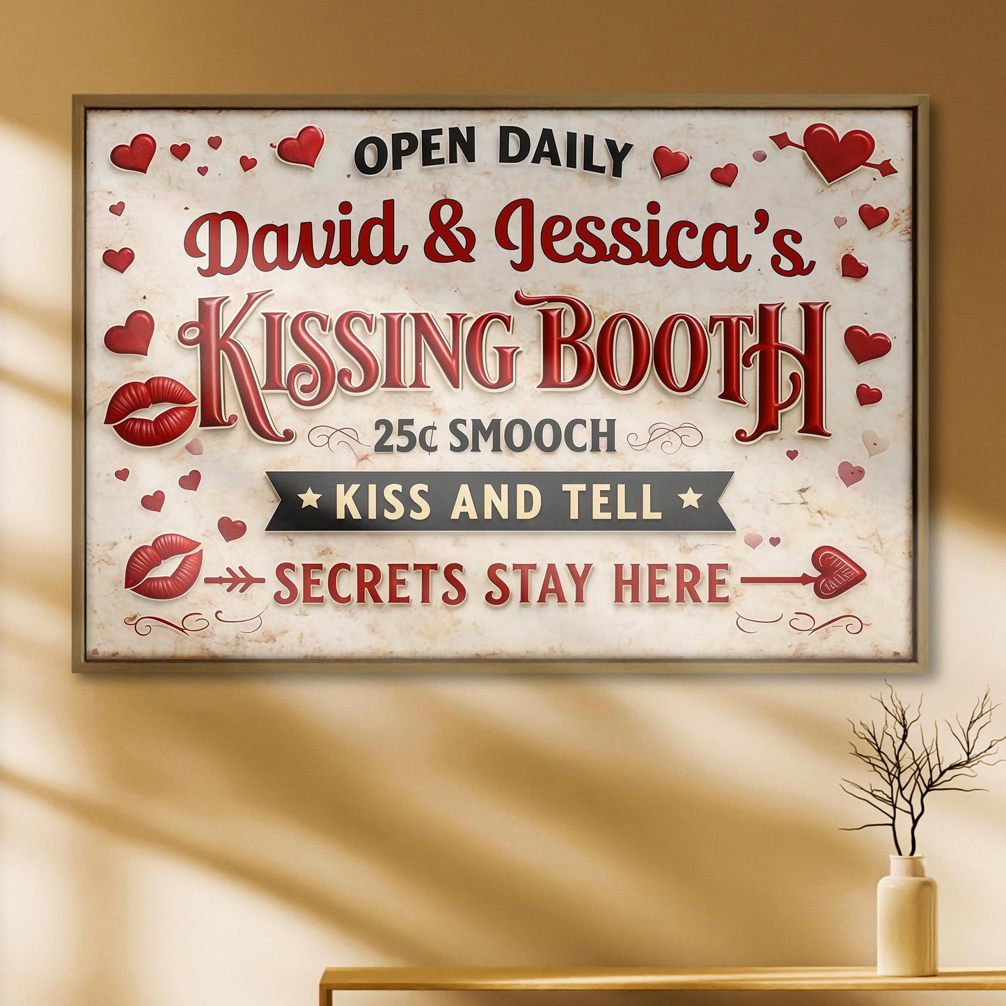 Kissing Booth, 25¢ Smooch, Kiss And Tell, Romantic Poster