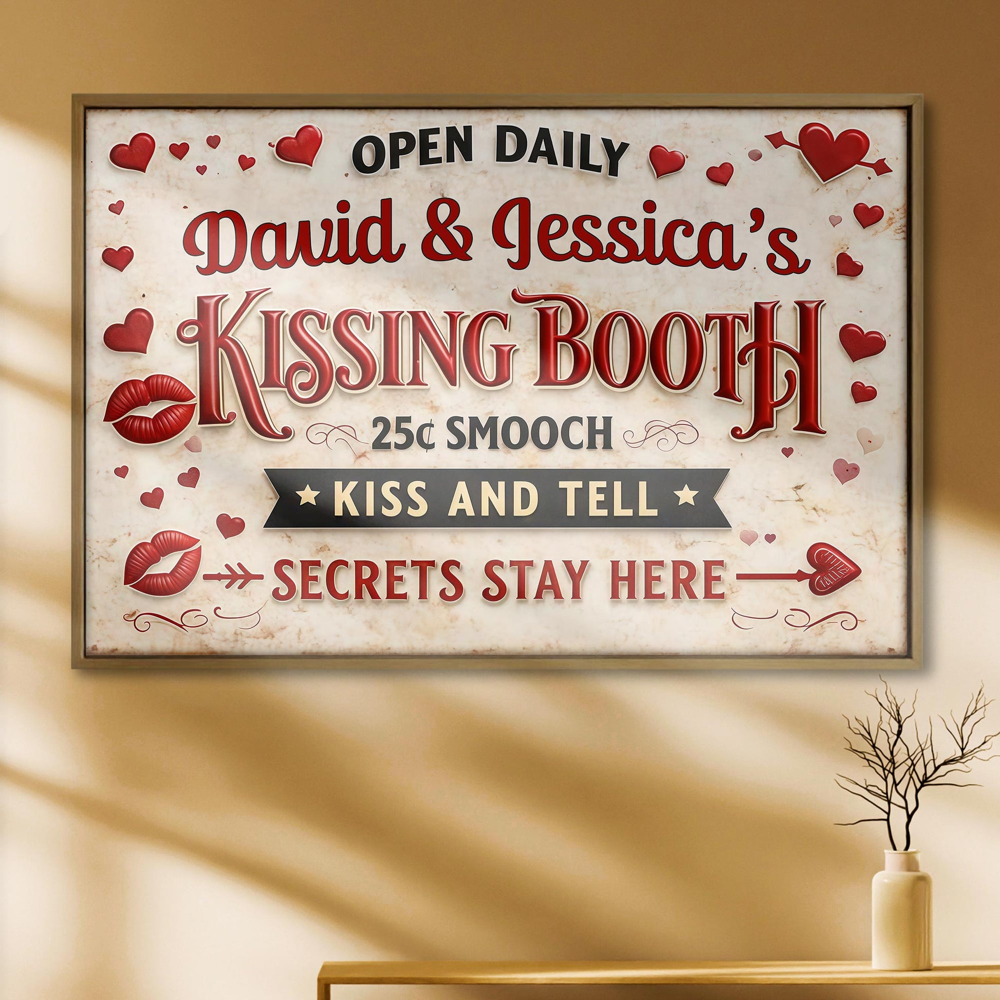 Kissing Booth, 25¢ Smooch, Kiss And Tell, Romantic Poster